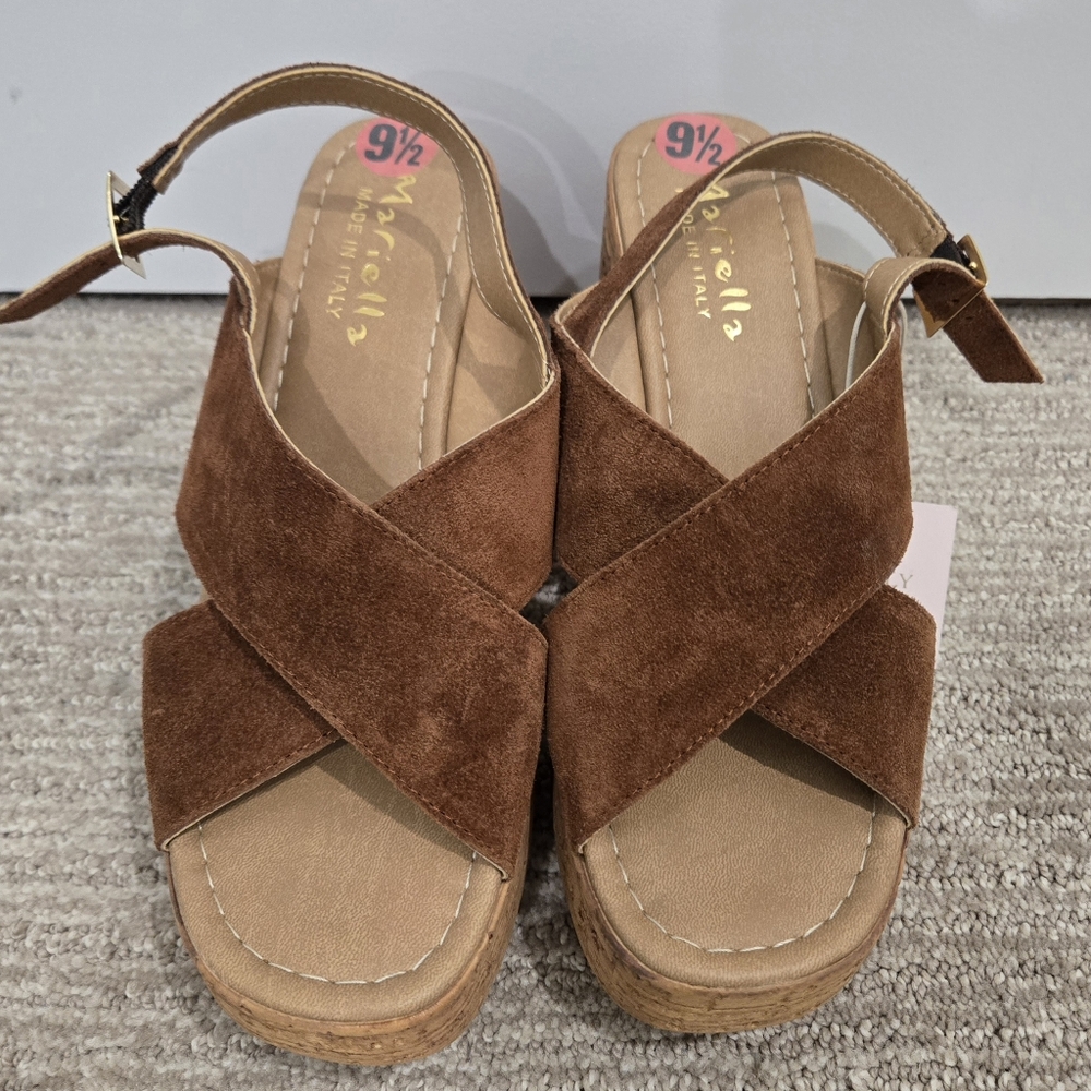 MARIELLA Tan Suede Wedge Sandals BNWT